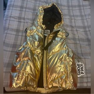 Love & Sports Women's Gold Foil Puffer Vest with Hood, ADORABLE, SIZE M